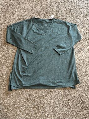 J Jill V-Neck Hi Low Heathered Teal Long Sleeve Tunic Shirt